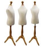 Children Kids Age 5-6 Years Tailors Dummy Mannequin, Cream Torso Bust with a Light Wood Tripod Stand
